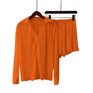 Fenna - Top & Kurze Hose - Stylisches Plissee - Set - Sets - Orange - Müller Mode