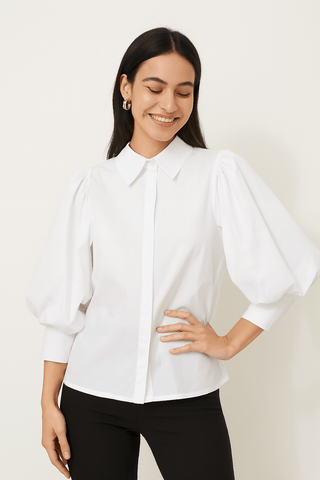 Francien Bluse gestreift mit Puffärmeln - Bluse - Weiß - Müller Mode