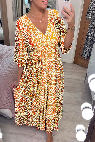 Frida - Lässiges V - Ausschnitt - Blumenkleid - Kleider - Gelb - Müller Mode