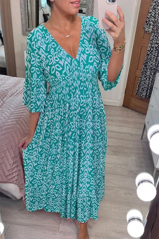 Frida - Lässiges V - Ausschnitt - Blumenkleid - Kleider - Hellblau - Müller Mode