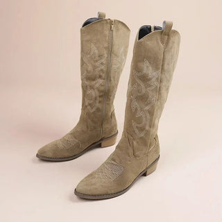Georgia - Kniehohe Cowboystiefel - Stickerei - Detail - Stiefel - Khaki - Müller Mode
