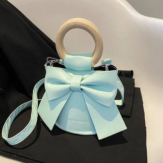 Gretta - Handtasche mit Fliege - Runder Holzgriff - Schultertaschen - Blau - Müller Mode