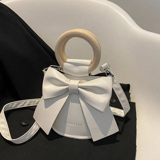 Gretta - Handtasche mit Fliege - Runder Holzgriff - Schultertaschen - Weiß - Müller Mode