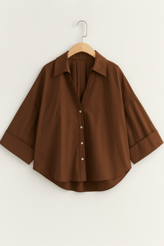 Gwen Oversize Bluse mit Knöpfen - Bluse - Braun - Müller Mode
