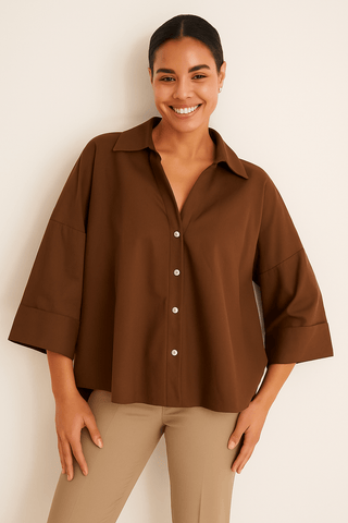 Gwen Oversize Bluse mit Knöpfen - Bluse - Braun - Müller Mode