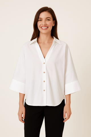 Gwen Oversize Bluse mit Knöpfen - Bluse - Weiß - Müller Mode