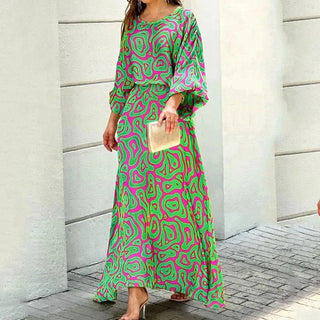 Hanna - Wirbelmuster - Maxikleid - Kleider - Dunkelgrün - Müller Mode