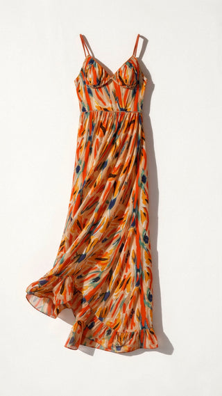 Hanne - Ärmelloses Kleid mit Blumendruck - Frühlingsmode - Kleider - Orange Rot - Müller Mode