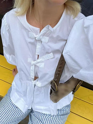 Harriett - Schößchenbluse - Elegante Bauschige Passform - Bluse - Weiß - Müller Mode