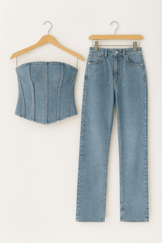 Helga Schulterfreier Jumpsuit mit Pailletten - Jumpsuits - Blau - Müller Mode