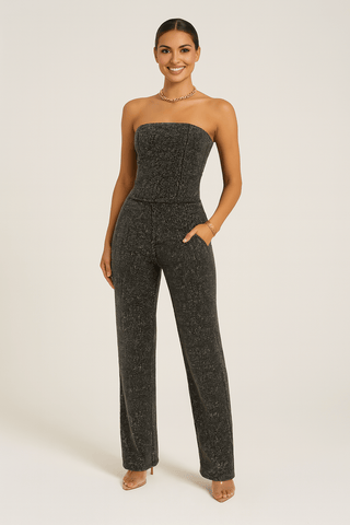 Helga Schulterfreier Jumpsuit mit Pailletten - Jumpsuits - Grau - Müller Mode