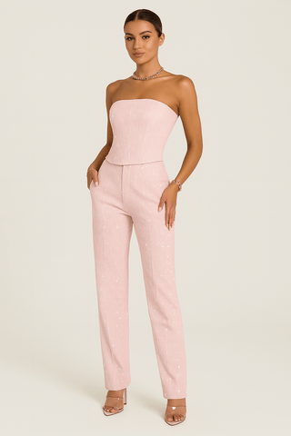 Helga Schulterfreier Jumpsuit mit Pailletten - Jumpsuits - Rosa - Müller Mode