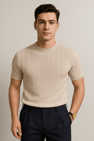 Hudson Strick T-Shirt Herren Kurzarm - T-shirts - Beige - Müller Mode