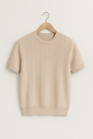 Hudson Strick T-Shirt Herren Kurzarm - T-shirts - Beige - Müller Mode