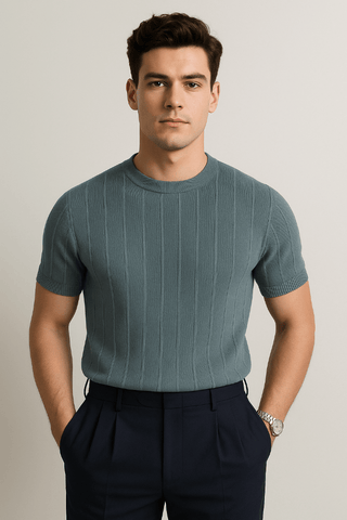 Hudson Strick T-Shirt Herren Kurzarm - T-shirts - Blau - Müller Mode
