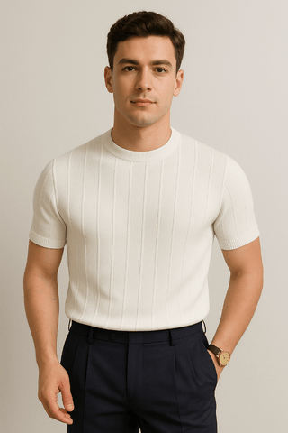 Hudson Strick T-Shirt Herren Kurzarm - T-shirts - Weiß - Müller Mode