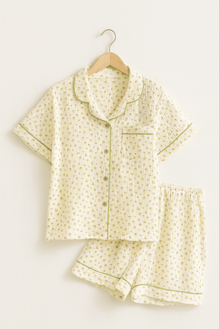 Ida Kurz Pyjama Set mit Fruchtmuster - Unterwäsche & Nachtwäsche - Grun - Müller Mode
