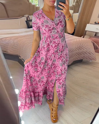 Inka - V - Ausschnitt Kleid - Blumenprint - Kleider - Rosa - Müller Mode