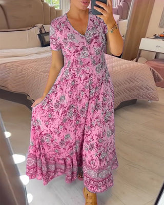 Inka - V - Ausschnitt Kleid - Blumenprint - Kleider - Rosa - Müller Mode