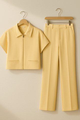 Isabell Zweiteiler Set mit Zip - Top und Hose - Sets - Gelb - Müller Mode