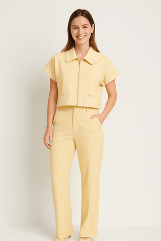 Isabell Zweiteiler Set mit Zip - Top und Hose - Sets - Gelb - Müller Mode