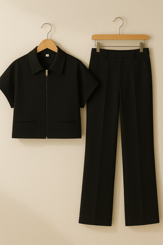 Isabell Zweiteiler Set mit Zip - Top und Hose - Sets - Schwarz - Müller Mode