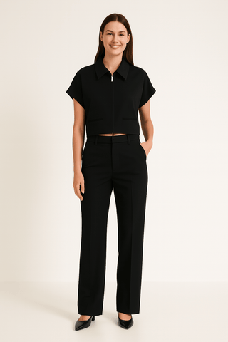 Isabell Zweiteiler Set mit Zip - Top und Hose - Sets - Schwarz - Müller Mode