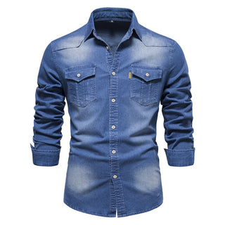 Isak Denim - Hemd mit Knopfleiste - Hemden - Mittelblau - Müller Mode