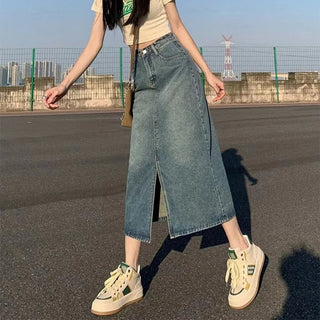 Jessica Jeansrock Schlitz Hohe Taille - Rock - Blau - Müller Mode