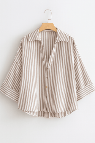 Jolie Oversize Bluse gestreift mit Knöpfen - Bluse - Braun - Müller Mode