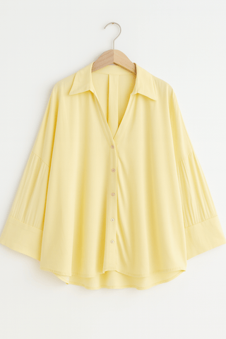 Jolie Oversize Bluse gestreift mit Knöpfen - Bluse - Gelb - Müller Mode