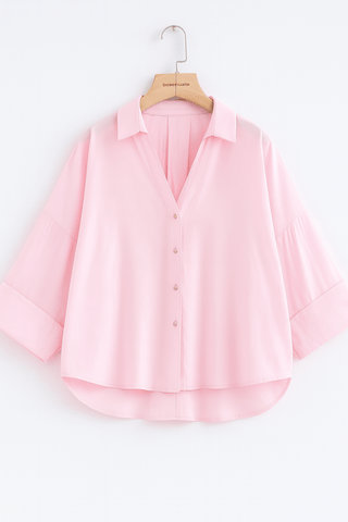 Jolie Oversize Bluse gestreift mit Knöpfen - Bluse - Rosa - Müller Mode