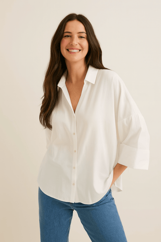 Jolie Oversize Bluse gestreift mit Knöpfen - Bluse - Weiß - Müller Mode