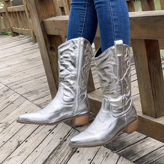 Josefa - Retro - Cowboy - Stiefel - Gesticktes Detail - Stiefel - Silber - Müller Mode