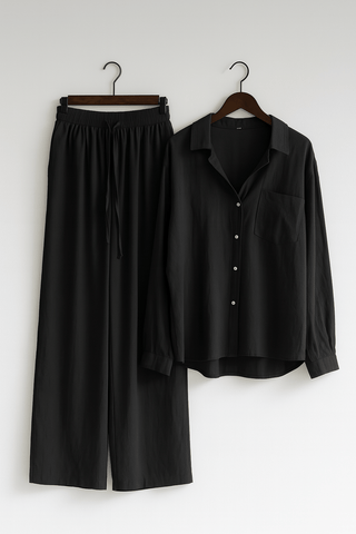 Joyce 2 - teiliges Set mit lockerer Bluse und Hose - Sets - Schwarz - Müller Mode