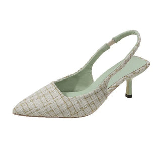 Judith - Spitz Zulaufende Tweed - Absätze - Slingback - Stil - Pumps - Grün - Müller Mode