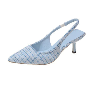 Judith - Spitz Zulaufende Tweed - Absätze - Slingback - Stil - Pumps - Himmelblau - Müller Mode