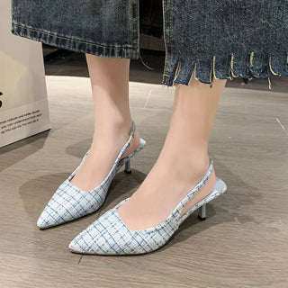 Judith - Spitz Zulaufende Tweed - Absätze - Slingback - Stil - Pumps - Himmelblau - Müller Mode