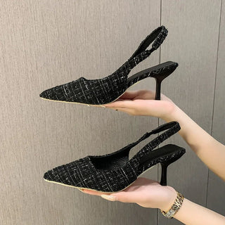 Judith - Spitz Zulaufende Tweed - Absätze - Slingback - Stil - Pumps - Himmelblau - Müller Mode
