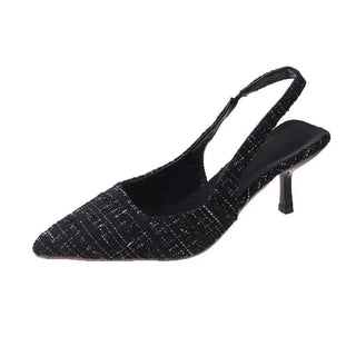 Judith - Spitz Zulaufende Tweed - Absätze - Slingback - Stil - Pumps - Schwarz - Müller Mode
