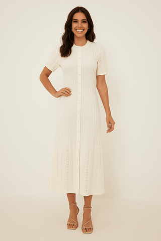 Julia Strick - Maxikleid mit Knopfleiste - Kleider - Beige - Müller Mode