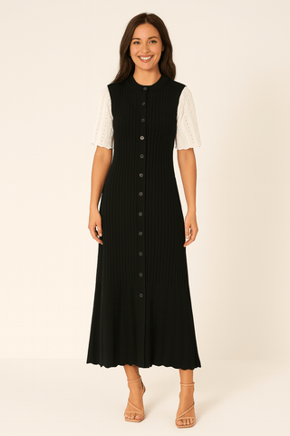Julia Strick - Maxikleid mit Knopfleiste - Kleider - Schwarz - Müller Mode