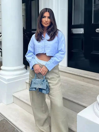 Kaleen - Langärmliges Hemd - Gekürzter Schnitt - Bluse - Blau - Müller Mode