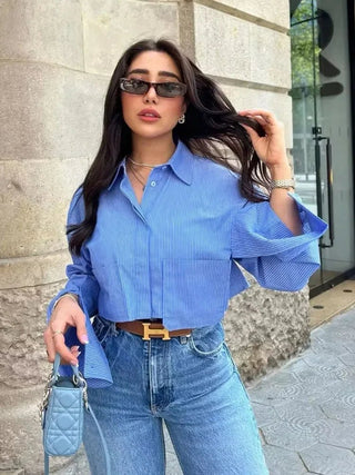 Kaleen - Langärmliges Hemd - Gekürzter Schnitt - Bluse - Blau - Müller Mode