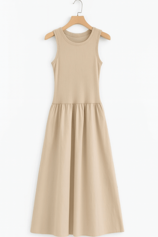 Karin Ärmelloses Kleid mit Ripp - Top und weitem Rock - Kleider - Khaki - Müller Mode