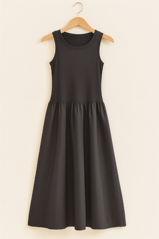 Karin Ärmelloses Kleid mit Ripp - Top und weitem Rock - Kleider - Schwarz - Müller Mode