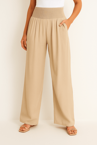 Karin Hosen mit elastischem Bund und weitem Bein - Hosen - Khaki - Müller Mode