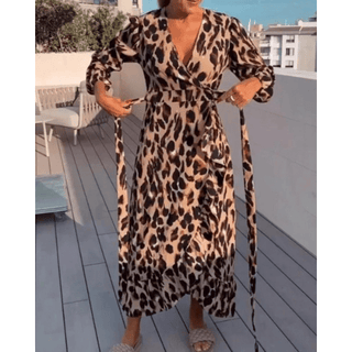 Karin - Kleid mit V - Ausschnitt - Frühlingskleid - Kleider - Braun - Müller Mode