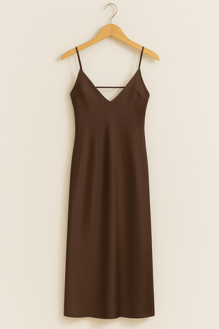 Karina Kleid mit V - Ausschnitt und verstellbaren Trägern - Kleider - Braun - Müller Mode