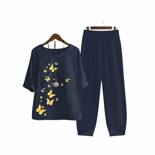 Katarina Bedrucktes Blusen - und Hosenset - Sets - Dunkelblau - Müller Mode